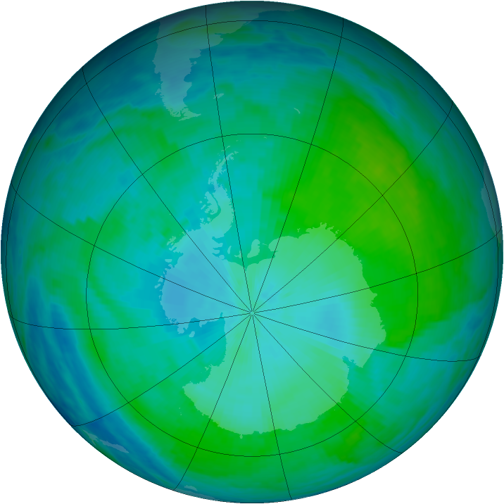 Antarctic ozone map for 08 February 1993